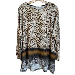 Jess‎ & Jane Large Safari Tunic Top NWT Animal Print Long Sleeve Made in USA